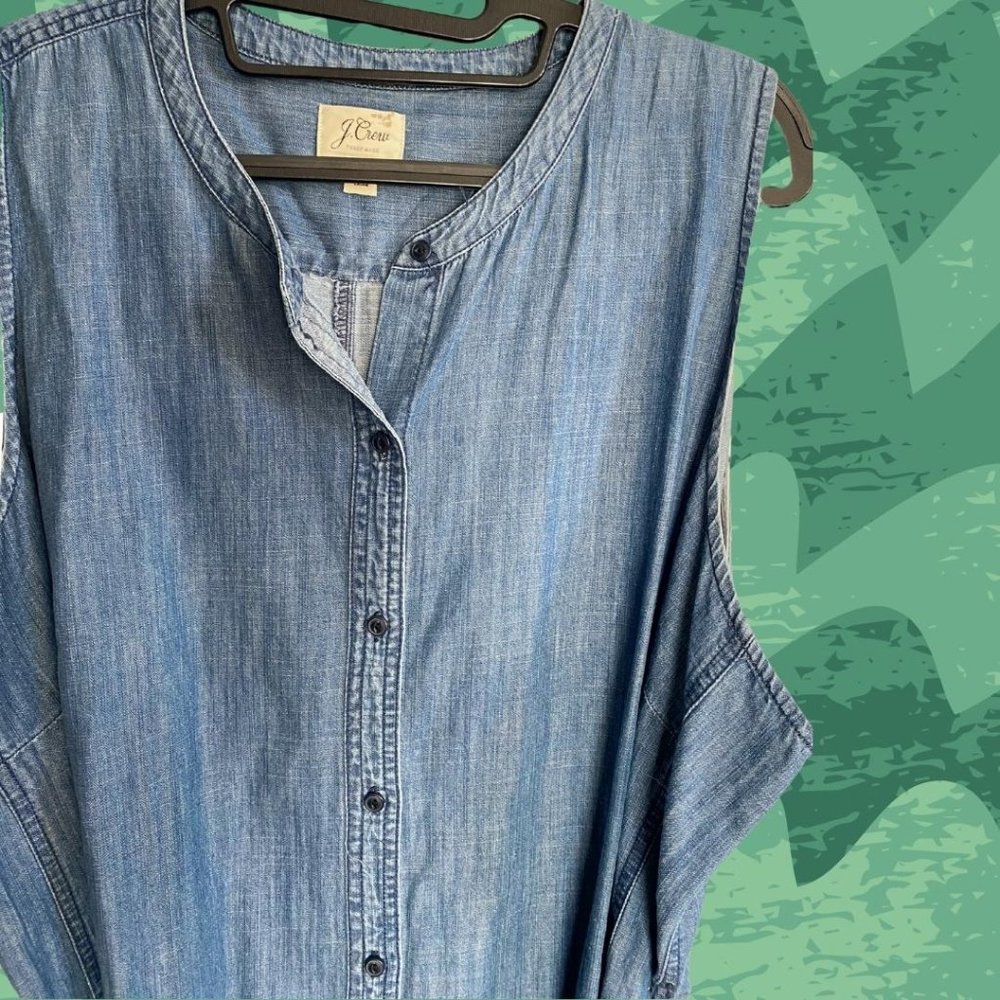 J.Crew Chambray Button Down Sleeveless Dress with Tie Belt, Size 2X